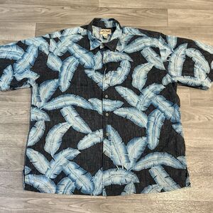Cooke Street Hawaiian Aloha Shirt 2XL Tropical Flowers Reverse Print Black White